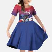 Guam Blue Marlin Fishing Kid Short Sleeve Dress Polynesian Style