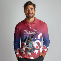 Guam Blue Marlin Fishing Long Sleeve Polo Shirt Polynesian Style