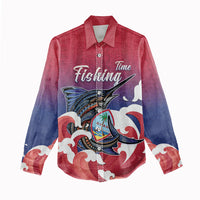 Guam Blue Marlin Fishing Women Casual Shirt Polynesian Style