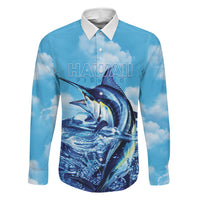 Hawaii Blue Marlin Fishing Family Matching Off Shoulder Maxi Dress and Hawaiian Shirt