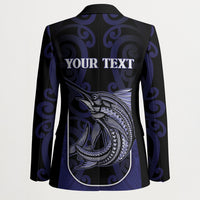 Personalised New Zealand Aotearoa Blazer Blue Marlin Fishing Maori Pattern
