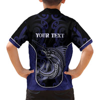 Personalised New Zealand Aotearoa Family Matching Mermaid Dress and Hawaiian Shirt Blue Marlin Fishing Maori Pattern LT05 - Polynesian Pride
