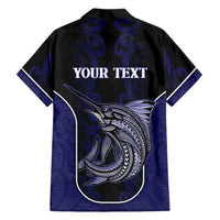 Personalised New Zealand Aotearoa Family Matching Off Shoulder Short Dress and Hawaiian Shirt Blue Marlin Fishing Maori Pattern LT05 - Polynesian Pride
