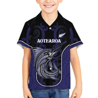 Personalised New Zealand Aotearoa Family Matching Tank Maxi Dress and Hawaiian Shirt Blue Marlin Fishing Maori Pattern LT05 Son's Shirt Black - Polynesian Pride