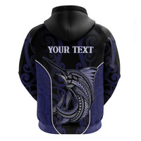 Personalised New Zealand Aotearoa Hoodie Blue Marlin Fishing Maori Pattern