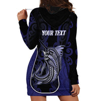 Personalised New Zealand Aotearoa Hoodie Dress Blue Marlin Fishing Maori Pattern LT05 - Polynesian Pride