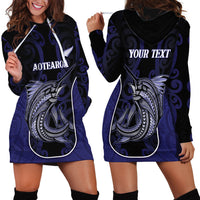 Personalised New Zealand Aotearoa Hoodie Dress Blue Marlin Fishing Maori Pattern LT05 - Polynesian Pride