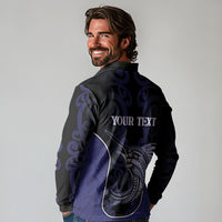 Personalised New Zealand Aotearoa Long Sleeve Polo Shirt Blue Marlin Fishing Maori Pattern LT05 - Polynesian Pride