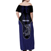 Personalised New Zealand Aotearoa Off Shoulder Maxi Dress Blue Marlin Fishing Maori Pattern LT05 - Polynesian Pride
