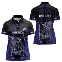 Personalised New Zealand Aotearoa Women Polo Shirt Blue Marlin Fishing Maori Pattern LT05 - Polynesian Pride