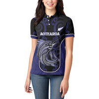 Personalised New Zealand Aotearoa Women Polo Shirt Blue Marlin Fishing Maori Pattern LT05 - Polynesian Pride