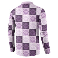 Lavender Manta Ray Hawaiian Quilt Motif Button Sweatshirt