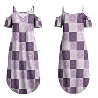 Lavender Manta Ray Hawaiian Quilt Motif Couples Matching Summer Maxi Dress and Hawaiian Shirt