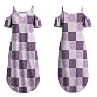 Lavender Manta Ray Hawaiian Quilt Motif Family Matching Summer Maxi Dress and Hawaiian Shirt