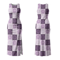 Lavender Manta Ray Hawaiian Quilt Motif Family Matching Tank Maxi Dress and Hawaiian Shirt