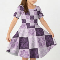 Lavender Manta Ray Hawaiian Quilt Motif Kid Short Sleeve Dress