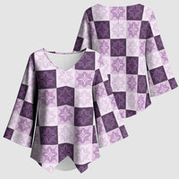 Lavender Manta Ray Hawaiian Quilt Motif Kimono Sleeve Blouse