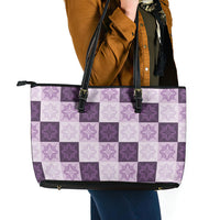 Lavender Manta Ray Hawaiian Quilt Motif Leather Tote Bag