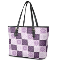 Lavender Manta Ray Hawaiian Quilt Motif Leather Tote Bag