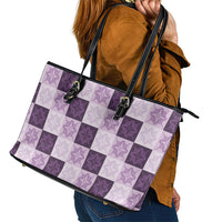 Lavender Manta Ray Hawaiian Quilt Motif Leather Tote Bag