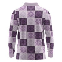 Lavender Manta Ray Hawaiian Quilt Motif Long Sleeve Polo Shirt