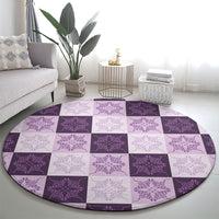 Lavender Manta Ray Hawaiian Quilt Motif Round Carpet