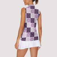 Lavender Manta Ray Hawaiian Quilt Motif Women Sleeveless Polo Shirt