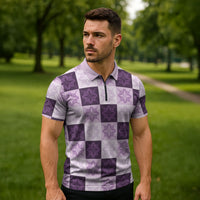 Lavender Manta Ray Hawaiian Quilt Motif Zipper Polo Shirt