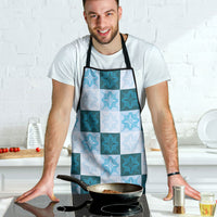 Cyan Manta Ray Hawaiian Quilt Motif Apron