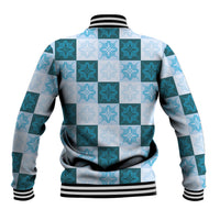 Cyan Manta Ray Hawaiian Quilt Motif Baseball Jacket