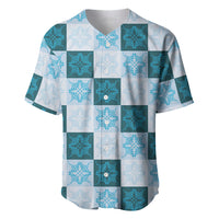 Cyan Manta Ray Hawaiian Quilt Motif Baseball Jersey