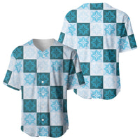 Cyan Manta Ray Hawaiian Quilt Motif Baseball Jersey