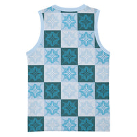 Cyan Manta Ray Hawaiian Quilt Motif Basketball Jersey