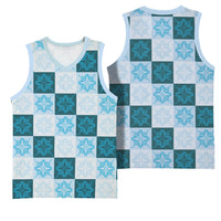 Cyan Manta Ray Hawaiian Quilt Motif Basketball Jersey