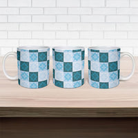 Cyan Manta Ray Hawaiian Quilt Motif Ceramic Mug