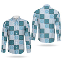 Cyan Manta Ray Hawaiian Quilt Motif Couples Matching Summer Maxi Dress and Long Sleeve Button Shirt