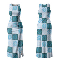 Cyan Manta Ray Hawaiian Quilt Motif Couples Matching Tank Maxi Dress and Hawaiian Shirt