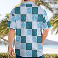 Cyan Manta Ray Hawaiian Quilt Motif Hawaiian Shirt