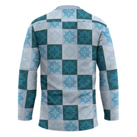 Cyan Manta Ray Hawaiian Quilt Motif Hockey Jersey