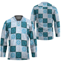 Cyan Manta Ray Hawaiian Quilt Motif Hockey Jersey