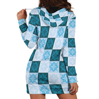 Cyan Manta Ray Hawaiian Quilt Motif Hoodie Dress