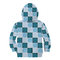 Cyan Manta Ray Hawaiian Quilt Motif Kid Hoodie