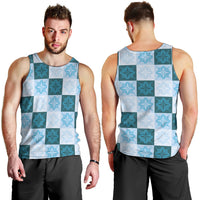 Cyan Manta Ray Hawaiian Quilt Motif Men Tank Top