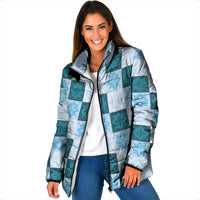 Cyan Manta Ray Hawaiian Quilt Motif Padded Jacket