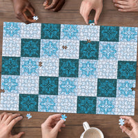 Cyan Manta Ray Hawaiian Quilt Motif Puzzle