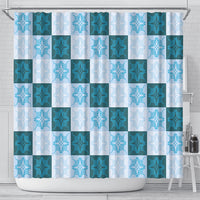 Cyan Manta Ray Hawaiian Quilt Motif Shower Curtain