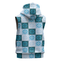 Cyan Manta Ray Hawaiian Quilt Motif Sleeveless Zip Hoodie