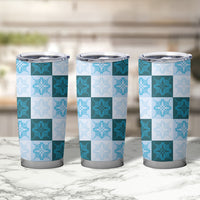 Cyan Manta Ray Hawaiian Quilt Motif Tumbler Cup