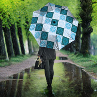 Cyan Manta Ray Hawaiian Quilt Motif Umbrella