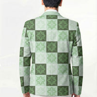 Sage Green Manta Ray Hawaiian Quilt Motif Blazer